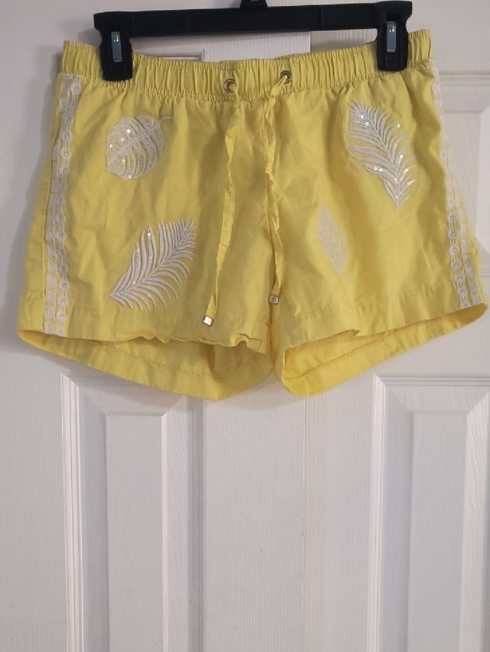 Lilly Pulitzer Katia Embroidered Watch Hill Yellow Sequin Shorts Size XS